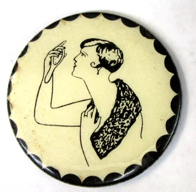 1920's FLAPPER GIRL naughty celluloid round pocket mirror ^