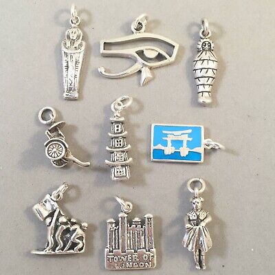 .925 Sterling Silver SALE TRAVEL CHARMS Egypt Asia Europe NEW Pendant 925 SL85