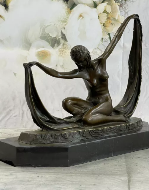 C.MIRVAL~ bronze statue art deco dancing girl sculpture Marble Nude Figurine