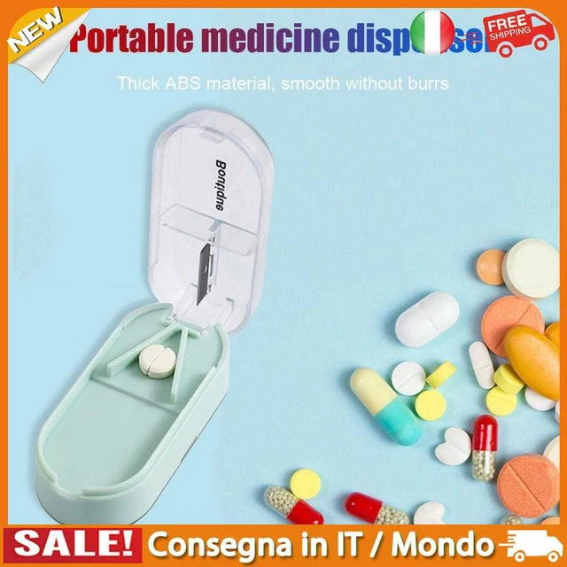 IT Portable Rectangular Tablet Cutter Box Pill Dispenser Storage Case (Green)