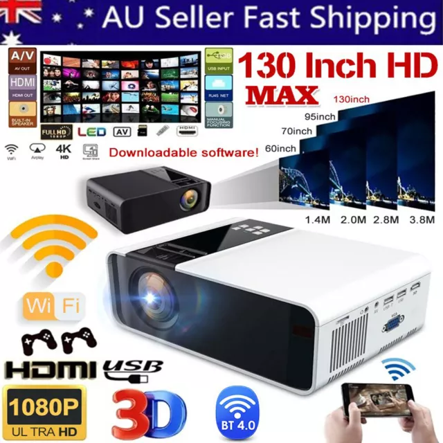 Projector 2300 Lumens 1080P 3D LED 4K Mini WiFi Video Home Theater Cinema HDMI