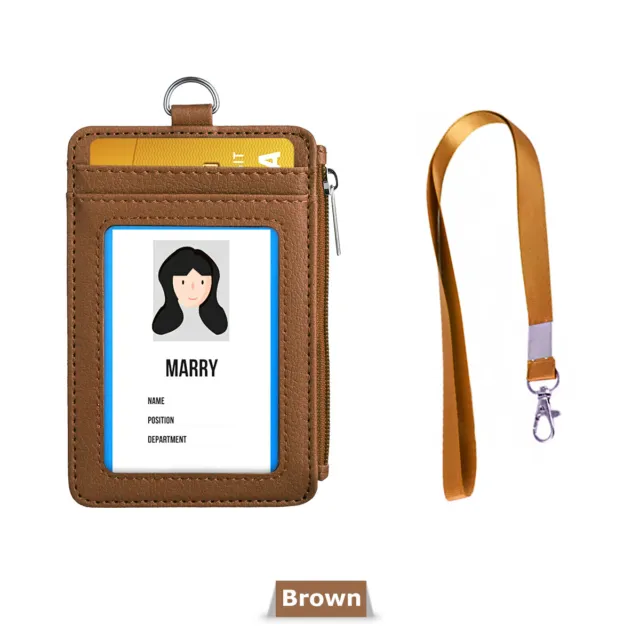 ID Badge Card Holder Synthetic Leather Vertical Clip Neck Strap Lanyard Case 9