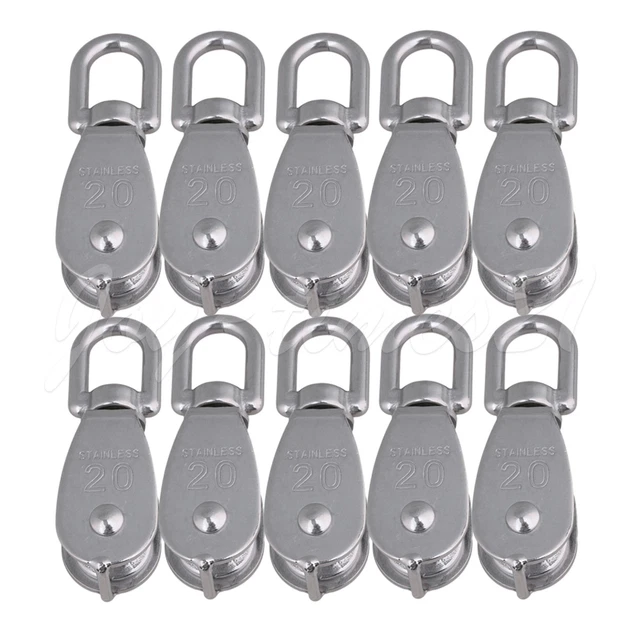 10x Single Pulley Swivel Lifting Blocks DIY Silver Stainless Steel M20