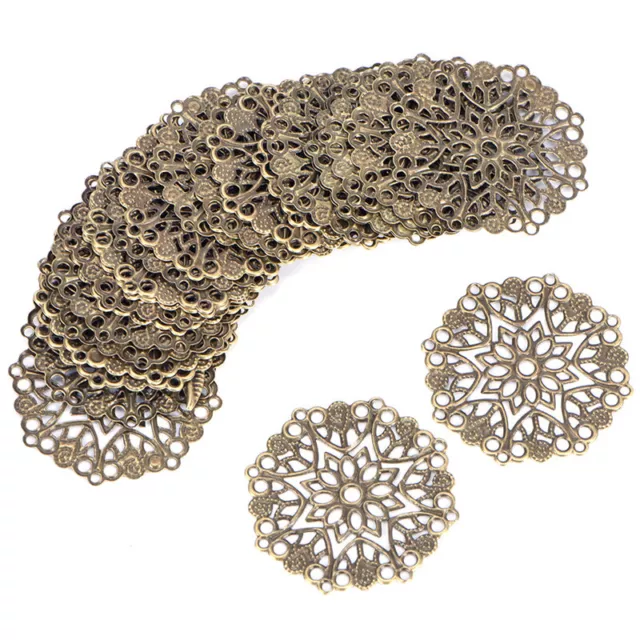 50PCS Bronze Filigree Flower Connectors Crafts DIY Jewelry Making Acces Fact Glo