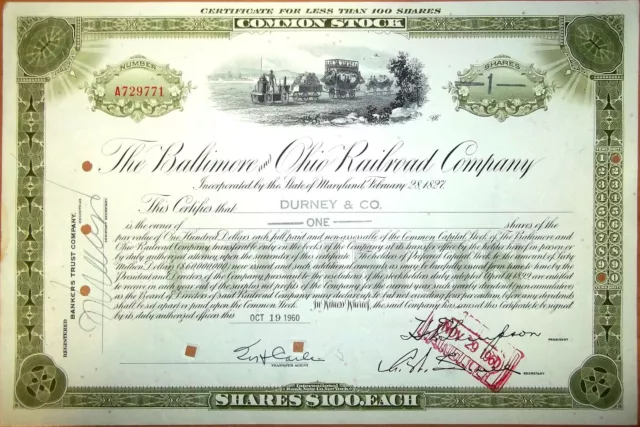 #A729771 Vintage Stock Certificate - Baltimore & Ohio Railroad Co.