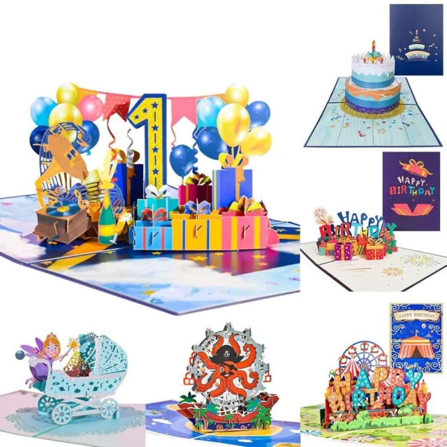 3D Pop-Up Cards Birthday Party Balloons Anniversary Handmade Greeting Kids Gifts