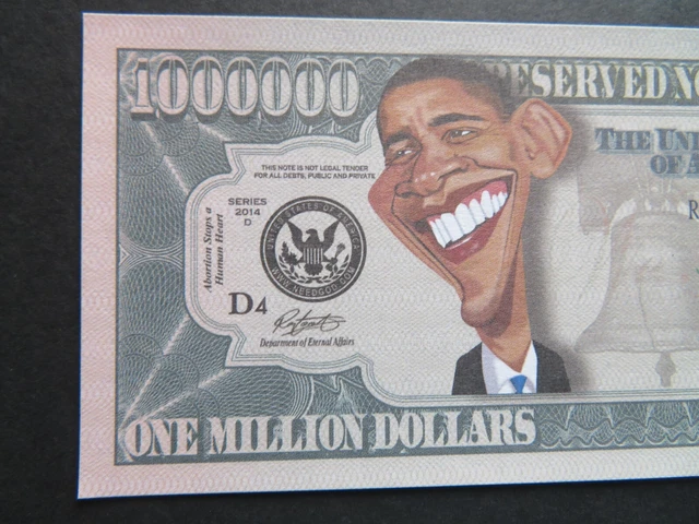 PRESIDENT BARACK OBAMA $1,000,000 Novelty Bill Banknote One Million ...