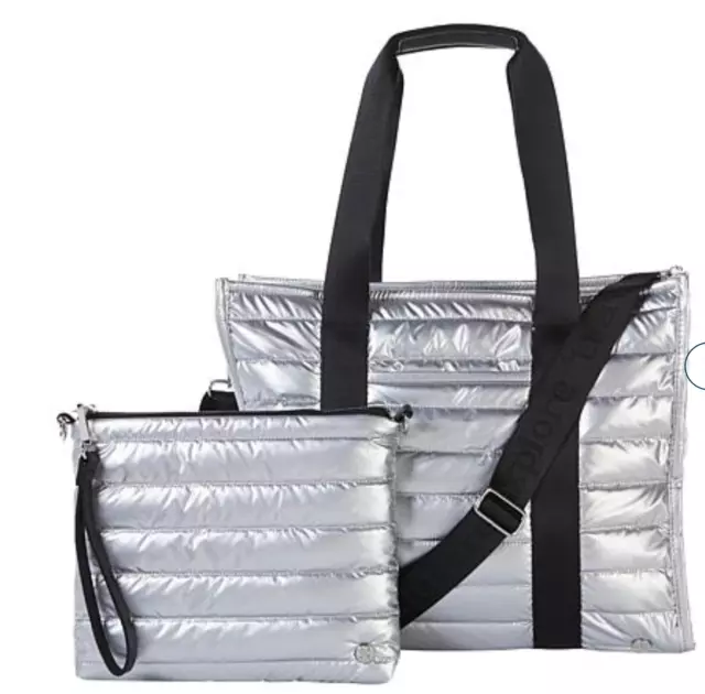SAMANTHA BROWN Quilted Tote and Crossbody 2 PIECE  Set SILVER Nwt