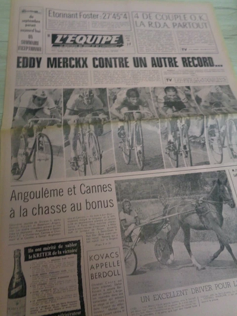L'Equipe Journal Du 30/08/1975 - Édition Originale - Cyclisme : Merckx Contre Un Autre Record