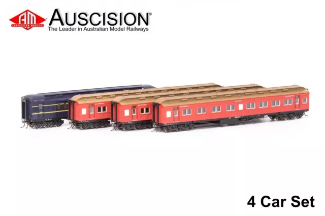 Auscision (VPS-34) E Car VR Commuter Cars, Carriage Red 4 Car Set - HO Scale