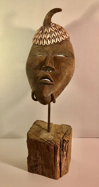 Dan Deangle Mask w/ Cowrie Shells & Animal Horn Ivory Coast / Liberia