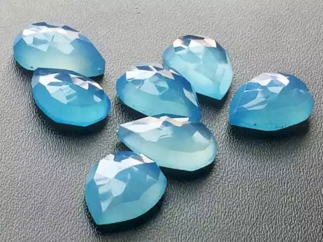 10x14mm Blau Chalzedon Facettiert Birne Cabochons,Blau Rose Schnitt Flache