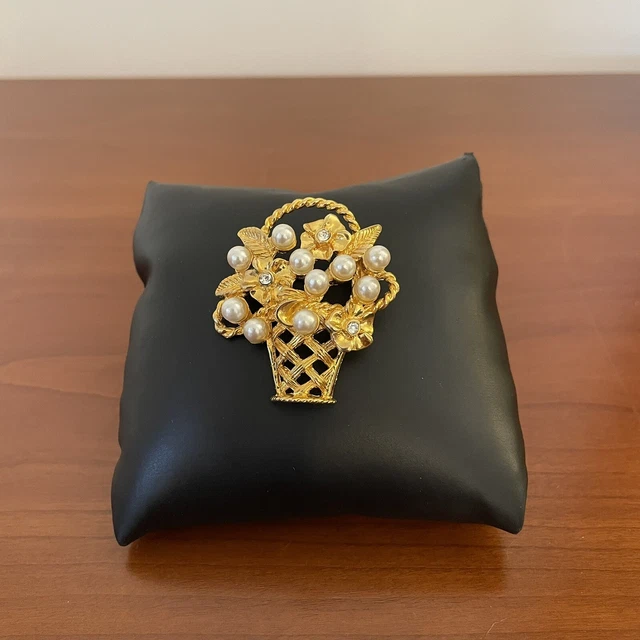 Broche Vintage Rose Et Dorée à Strass - Sans Marque, Bon état à Nettoyer
