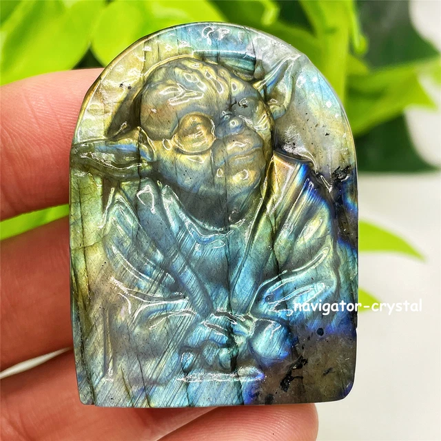 1PC Natural Hand Carved "Yoda" Labradorite Skull Quartz Crystal Reiki Healing