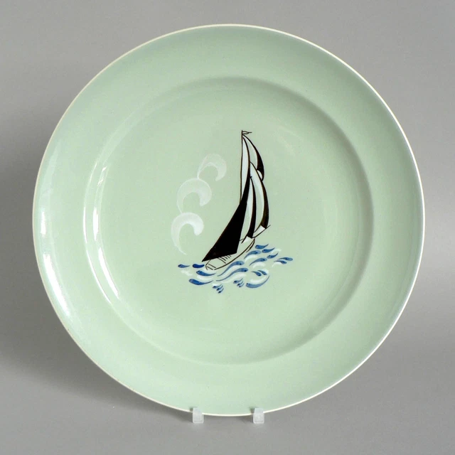 POOLE POTTERY YACHT Nz Pattern 10" Plate Sailing Boat 1950'S Vintage