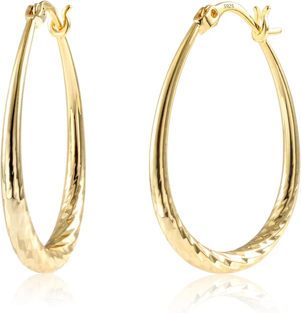 Orecchini A Cerchio In Oro Giallo Placcato 14K, Argento 925, Per Donna, Con Certificato