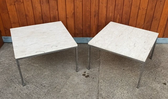 De Diseño Mesa Centro Sofá Vintage 70er Cromo Mármol Espacio Era Knoll 1/2