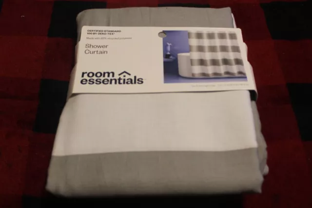 Room Essentials Gray & White Stripe Rugby 72 X 72” Shower Curtain Oeko-Tex (B211 2