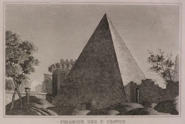 stampa originale del 1834 Piramide di Caio Cestio Roma passepartout cm 25x30