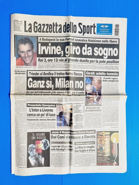 Gazetta Dello Sport 10 Août 1999 – Del Piero, Davids, Juventus, St Etienne, Inter – Journal Vintage