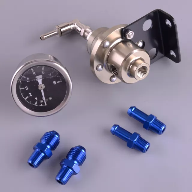 Universal Alloy Adjustable Fuel Pressure Regulator & Gauge & Fitting End Kit