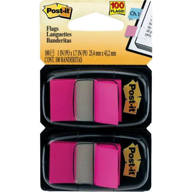 Post-it Flags 680-BP2, Bright Pink, 1 x 1.7", Pack of 100