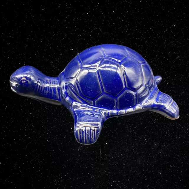 Mexican Folk Art Pottery Cobalt Blue Clay Hand Painted Turtle Figure 4”T 12”W
