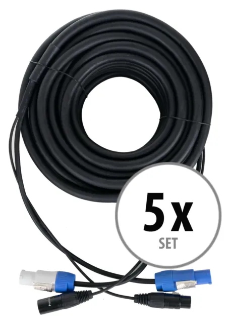 5 Cable Hybride DMX Powerplug DJ PA Effet XLR 3-Pin Male Femelle Speakon 20m Set