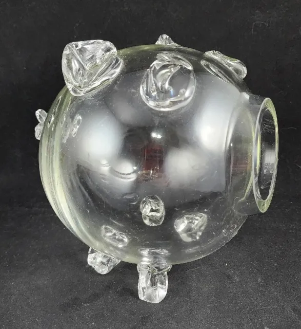 Blenko Style Art Glass Pig Clear Hand Blown Open Mouth Terrarium - 6.5"