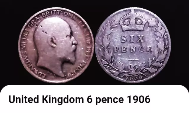 1906 United Kingdom Sixpence Coin, King Edward VII, BONUS OFFER. 0.925 Silver