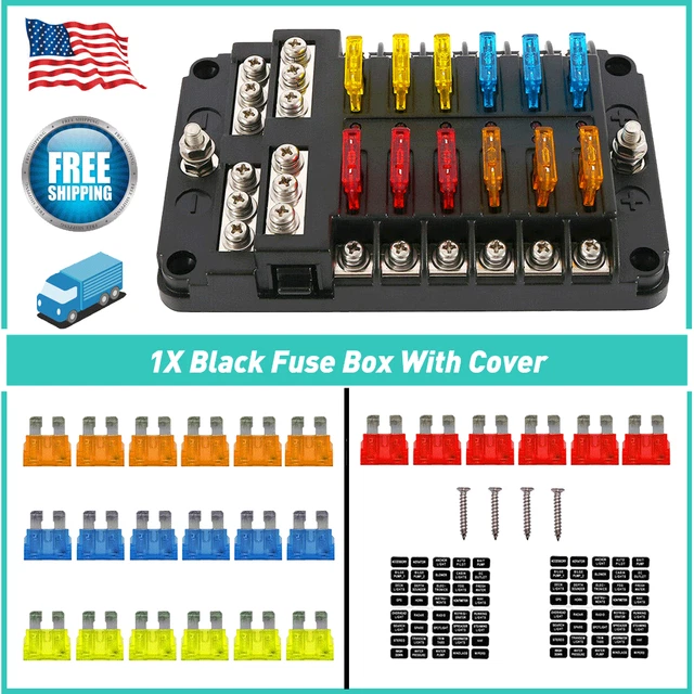 12-Way New Marine Auto Blade Fuse Holder Box Block W/LED Indicator Fits Car Boat