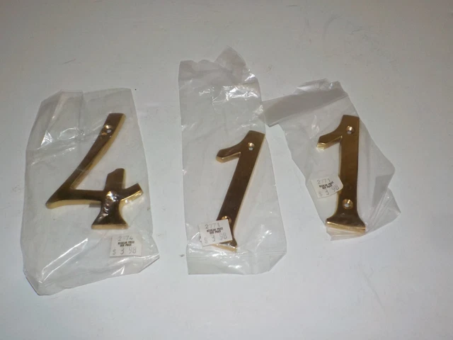 Lot of 3 HOME DECOR 4" HEIGHT BRASS House Address NUMBERS