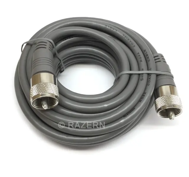 Steren 20 ft Gray RG8X Mini-8 Coax Coaxial PL259 UHF Ham CB Radio Antenna Cable