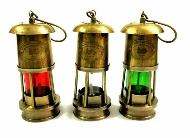 Lampen-Set mit 3 antiken Messinglampen, Vintage-Stil, nautisches Schiff,...