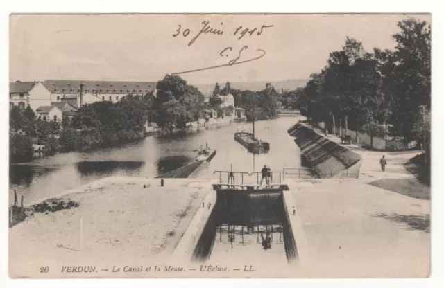 Cpa 55 - Verdun : Le Canal De La Meuse - L'écluse (Meuse) Écrite 1915