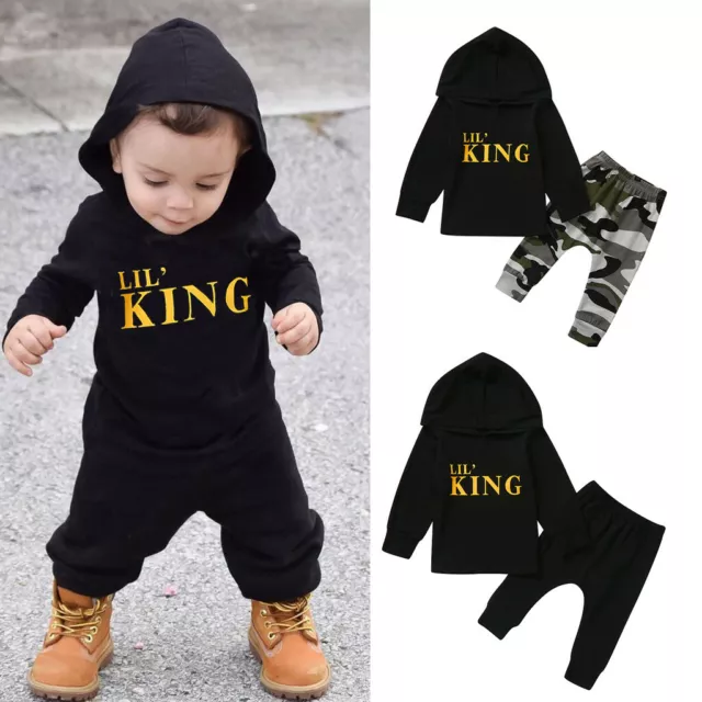 Top Little KING Felpa bambino bambino bambino + pantaloni lunghi abiti età 6M-4T