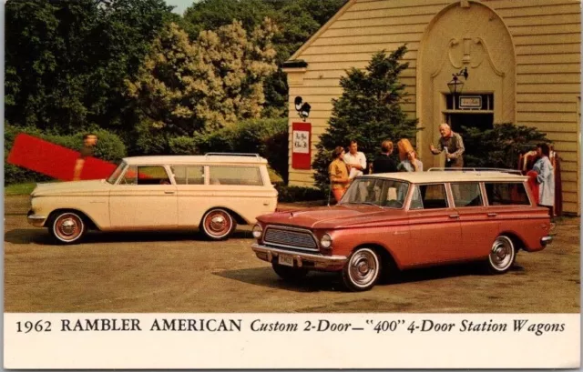 1962 AMC RAMBLER AMERICAN Car Advertising Postcard 2 & 4-Door Station Wagons