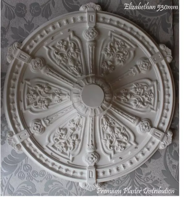 Elizabethan Plaster Ceiling Rose  530mm / 20.86" Including Adhesive & Fixings