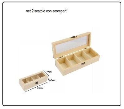 Cofanetto scatola in legno porta tea 4 scomparti 18x18x6 cm 
