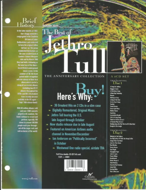 JETHRO TULL Rare VINTAGE 1999 PROMO TRADE AD Poster for Best Of CD MINT 8.5x11