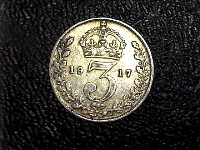 1917 UK Great Britain 3 Pence Silver Coin