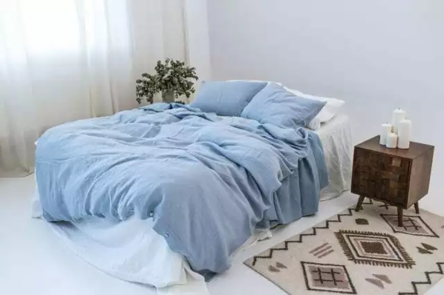 Cubierta de ropa de cama de lino, cubierta de edredón azul cielo, juego de...