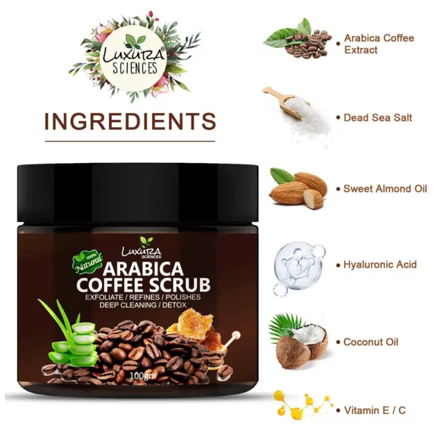 Luxura Sciences Natural Arabica Coffee Scrub For Face ,Skin DETOX,100gm 2