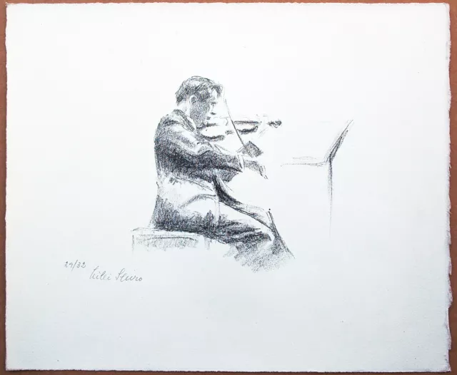 Eugen Spiro 1874-1972: Violinist Adolf Busch signiert Lithografie 1950 Geiger