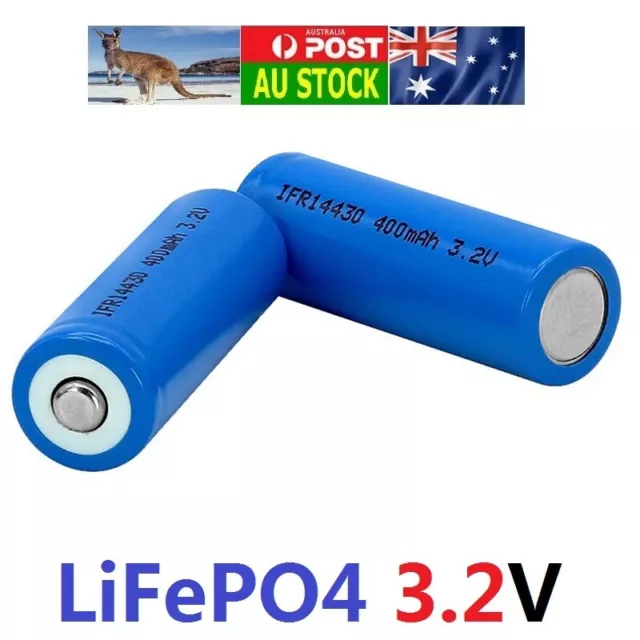 2 pcs 14430 3.2V Tip Head rechargeable LiFePO4 batteries 400mAh Size as 4/5 AA