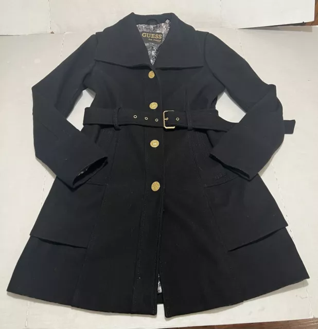 Guess Coat Belted Wool Blend Womens Medium Black