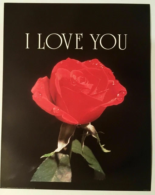 I Love You Red Poster Print Rose Giant Wall Card Vintage 1998 Litho #001-10495