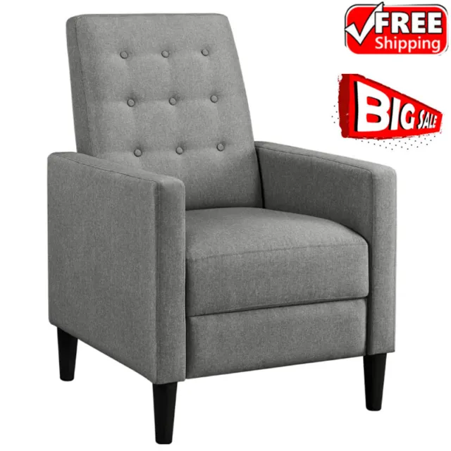 Modern Fabric Push Back Recliner Chair Single Reclining Sofas Club Chairs Gray
