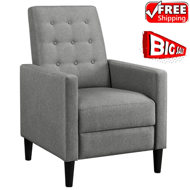 Modern Fabric Push Back Recliner Chair Single Reclining Sofas Club Chairs Gray Modern Fabric Push Back Recliner Chair Single Reclining Sofas Club Chairs Gray