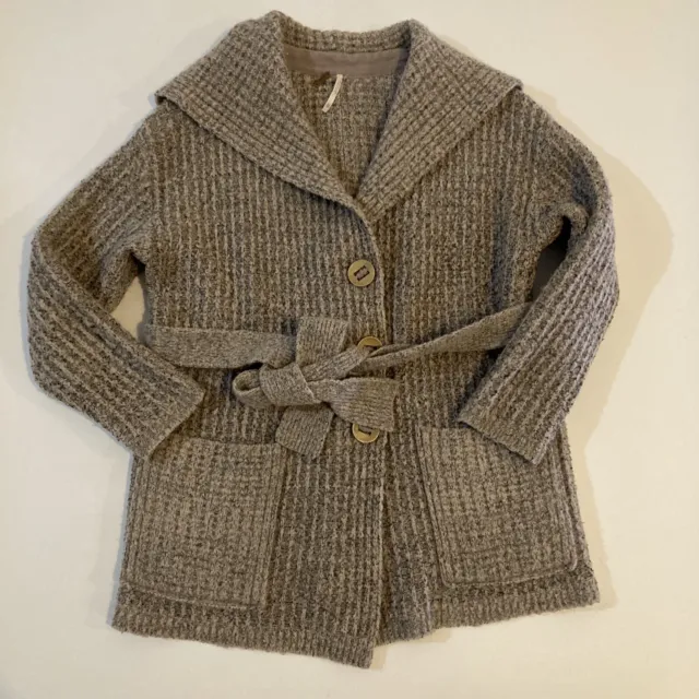 Free People Taffy Sweater Cardigan Size M Wool Blend Oversized Belted Oatmeal